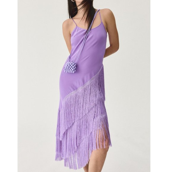 Delfi Collective Cristina Asymmetrical Fringe Dress Lavender Purple - Large - Picture 1 of 10